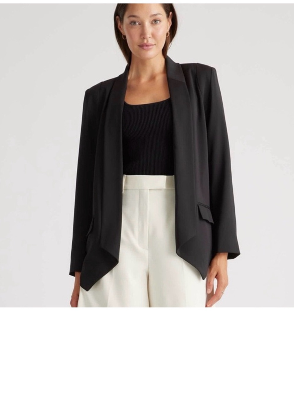 Quince Black Draped Open-Front Blazer